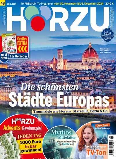 Titelbild der Ausgabe 48/2024 von HÖRZU. Diese Zeitschrift und viele weitere Programmzeitschriften als Abo oder epaper bei United Kiosk online kaufen.