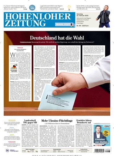 Titelbild der Ausgabe 44/2025 von Hohenloher Zeitung Ausgabe Künzelsau. Diese Zeitschrift und viele weitere Zeitungsabos als Abo oder epaper bei United Kiosk online kaufen.