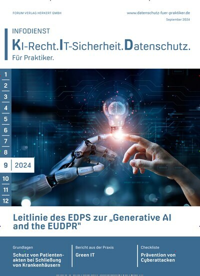 Titelbild der Ausgabe 9/2024 von Infodienst KI-Recht.IT-Sicherheit. Datenschutz. Diese Zeitschrift und viele weitere Businessmagazine als Abo oder epaper bei United Kiosk online kaufen.