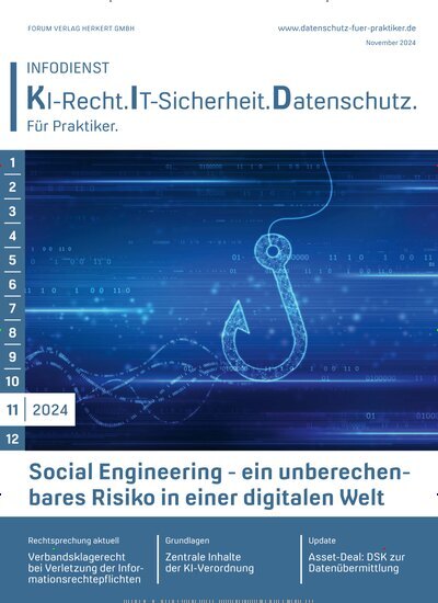 Titelbild der Ausgabe 11/2024 von Infodienst KI-Recht.IT-Sicherheit. Datenschutz. Diese Zeitschrift und viele weitere Businessmagazine als Abo oder epaper bei United Kiosk online kaufen.