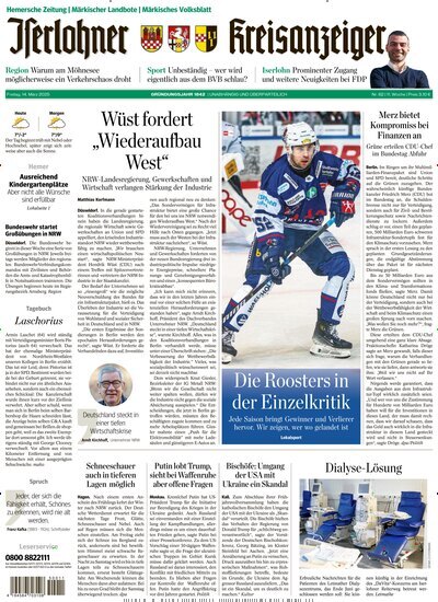 Titelbild der Ausgabe 62/2025 von Iserlohner Kreisanzeiger und Zeitung. Diese Zeitschrift und viele weitere Zeitungsabos als Abo oder epaper bei United Kiosk online kaufen.