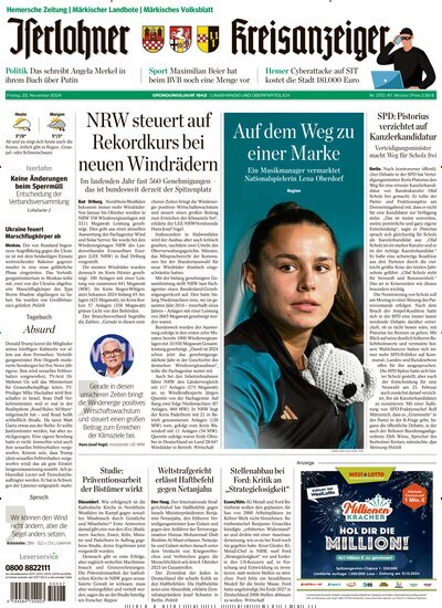 Titelbild der Ausgabe 274/2024 von Iserlohner Kreisanzeiger und Zeitung. Diese Zeitschrift und viele weitere Zeitungsabos als Abo oder epaper bei United Kiosk online kaufen.