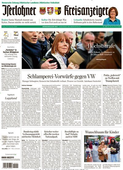 Titelbild der Ausgabe 298/2024 von Iserlohner Kreisanzeiger und Zeitung. Diese Zeitschrift und viele weitere Zeitungsabos als Abo oder epaper bei United Kiosk online kaufen.