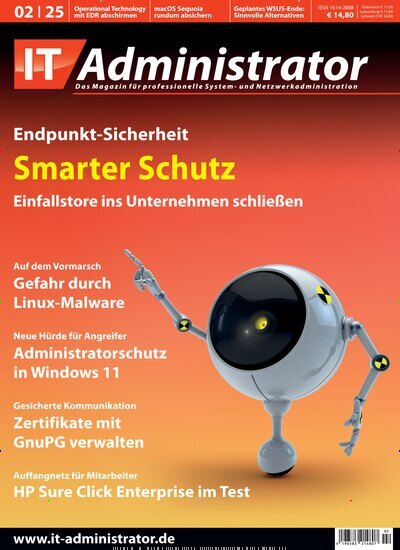 Titelbild der Ausgabe 2/2025 von IT Administrator. Diese Zeitschrift und viele weitere Computerzeitschriften, Tabletmagazine und Smartphonemagazine als Abo oder epaper bei United Kiosk online kaufen.