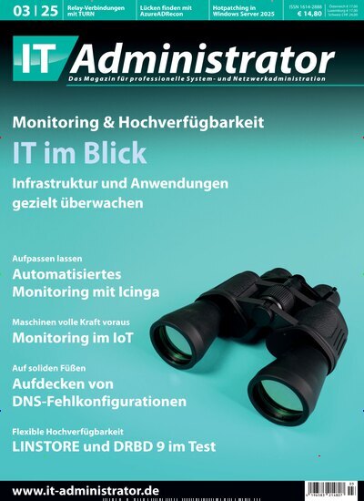 Titelbild der Ausgabe 3/2025 von IT Administrator. Diese Zeitschrift und viele weitere Computerzeitschriften, Tabletmagazine und Smartphonemagazine als Abo oder epaper bei United Kiosk online kaufen.