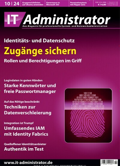 Titelbild der Ausgabe 10/2024 von IT Administrator. Diese Zeitschrift und viele weitere Computerzeitschriften, Tabletmagazine und Smartphonemagazine als Abo oder epaper bei United Kiosk online kaufen.