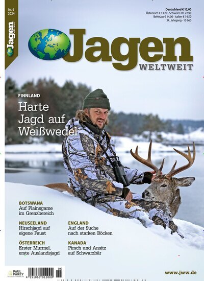 Titelbild der Ausgabe 6/2024 von Jagen Weltweit (Jagd). Diese Zeitschrift und viele weitere Sportmagazine als Abo oder epaper bei United Kiosk online kaufen.