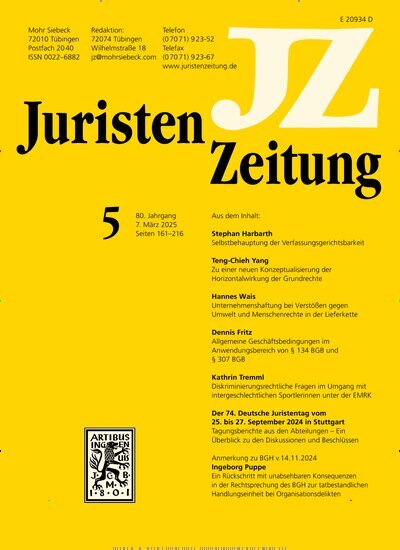 Titelbild der Ausgabe 5/2025 von JuristenZeitung (JZ). Diese Zeitschrift und viele weitere Jurazeitschriften und Zeitschriften für Verwaltung als Abo oder epaper bei United Kiosk online kaufen.