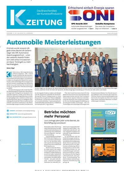 Titelbild der Ausgabe 12/2024 von K-Zeitung. Diese Zeitschrift und viele weitere Industriemagazine und Handwerkmagazine als Abo oder epaper bei United Kiosk online kaufen.