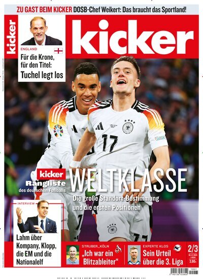 Titelbild der Ausgabe 2/2025 von kicker. Diese Zeitschrift und viele weitere Sportmagazine als Abo oder epaper bei United Kiosk online kaufen.