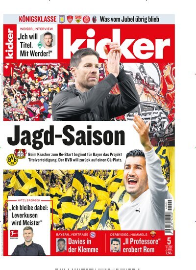 Titelbild der Ausgabe 5/2025 von kicker. Diese Zeitschrift und viele weitere Sportmagazine als Abo oder epaper bei United Kiosk online kaufen.