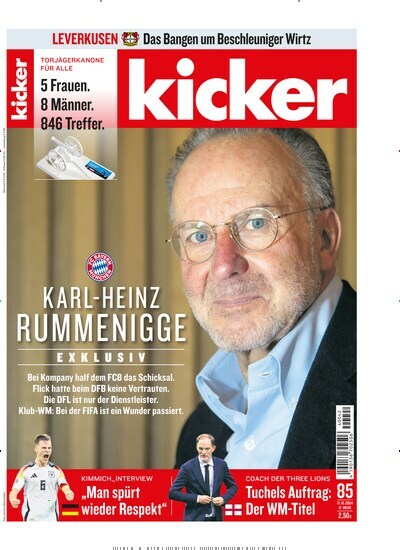 Titelbild der Ausgabe 85/2024 von kicker. Diese Zeitschrift und viele weitere Sportmagazine als Abo oder epaper bei United Kiosk online kaufen.