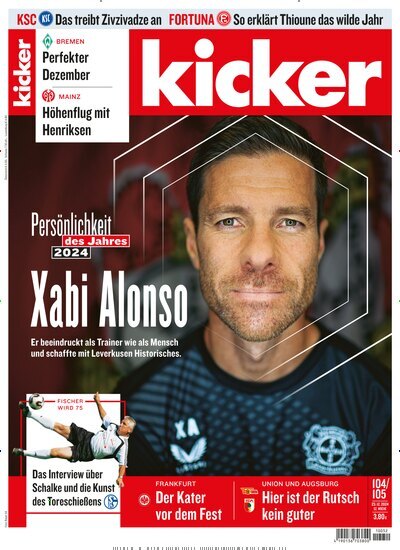 Titelbild der Ausgabe 104/2024 von kicker. Diese Zeitschrift und viele weitere Sportmagazine als Abo oder epaper bei United Kiosk online kaufen.