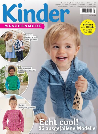 Titelbild der Ausgabe 1/2025 von Kinder Maschenmode. Diese Zeitschrift und viele weitere Modemagazine und DIY-Magazine als Abo oder epaper bei United Kiosk online kaufen.