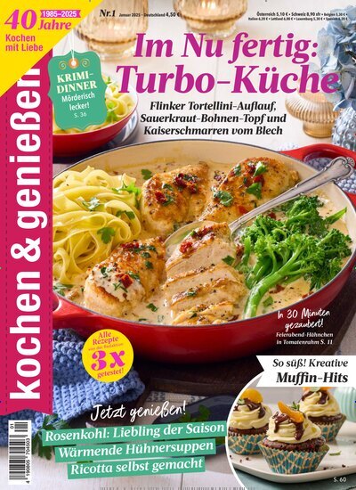 Titelbild der Ausgabe 1/2025 von kochen & genießen. Diese Zeitschrift und viele weitere Kochzeitschriften und Backzeitschriften als Abo oder epaper bei United Kiosk online kaufen.