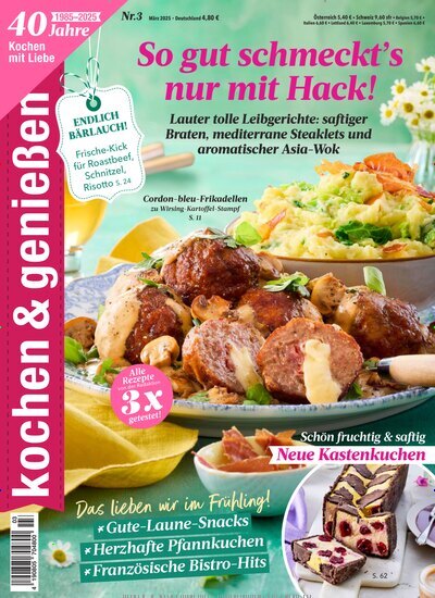 Titelbild der Ausgabe 3/2025 von kochen & genießen. Diese Zeitschrift und viele weitere Kochzeitschriften und Backzeitschriften als Abo oder epaper bei United Kiosk online kaufen.