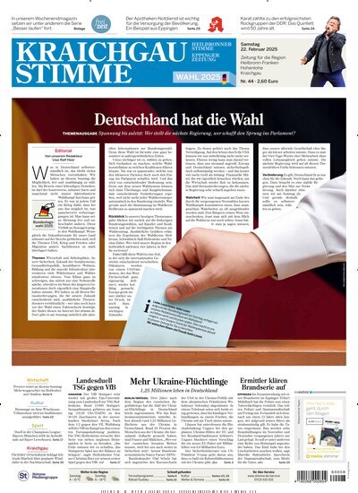 Titelbild der Ausgabe 44/2025 von Kraichgau Stimme. Diese Zeitschrift und viele weitere Zeitungsabos als Abo oder epaper bei United Kiosk online kaufen.