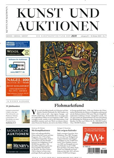 Titelbild der Ausgabe 17/2024 von Kunst und Auktionen. Diese Zeitschrift und viele weitere Reisemagazine, Freizeitmagazine und Wissensmagazine als Abo oder epaper bei United Kiosk online kaufen.