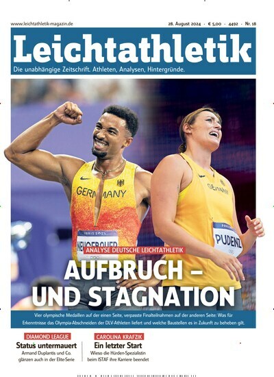 Titelbild der Ausgabe 18/2024 von Leichtathletik. Diese Zeitschrift und viele weitere Sportmagazine als Abo oder epaper bei United Kiosk online kaufen.