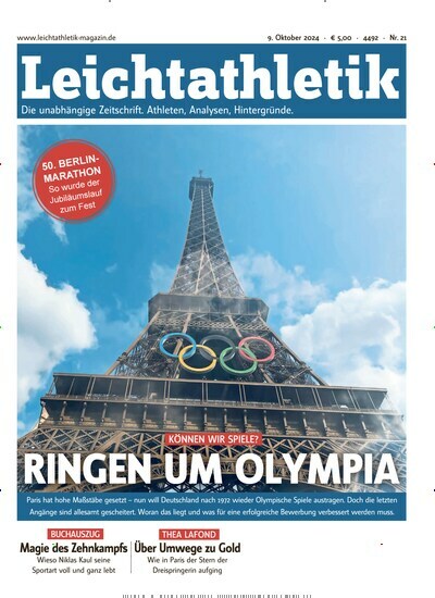 Titelbild der Ausgabe 21/2024 von Leichtathletik. Diese Zeitschrift und viele weitere Sportmagazine als Abo oder epaper bei United Kiosk online kaufen.