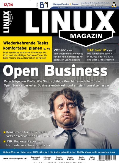 Titelbild der Ausgabe 12/2024 von Linux Magazin. Diese Zeitschrift und viele weitere Computerzeitschriften, Tabletmagazine und Smartphonemagazine als Abo oder epaper bei United Kiosk online kaufen.