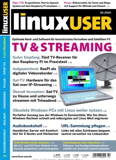 Titelbild der Ausgabe 2/2025 von LinuxUser. Diese Zeitschrift und viele weitere Computerzeitschriften, Tabletmagazine und Smartphonemagazine als Abo oder epaper bei United Kiosk online kaufen.