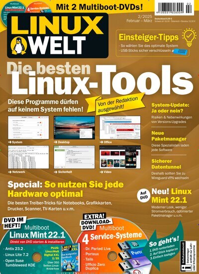 Titelbild der Ausgabe 2/2025 von LinuxWelt. Diese Zeitschrift und viele weitere Computerzeitschriften, Tabletmagazine und Smartphonemagazine als Abo oder epaper bei United Kiosk online kaufen.