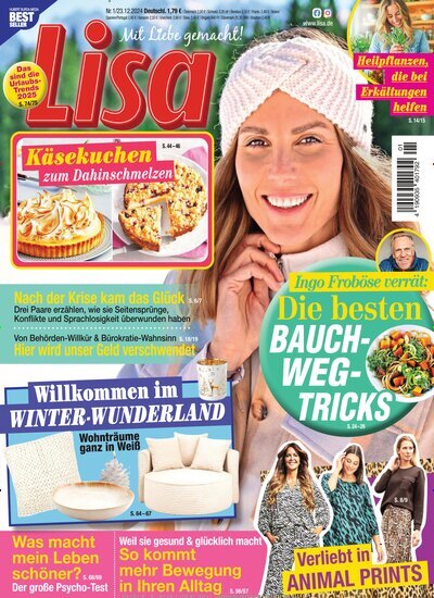 Titelbild der Ausgabe 1/2025 von Lisa. Diese Zeitschrift und viele weitere Frauenzeitschriften als Abo oder epaper bei United Kiosk online kaufen.