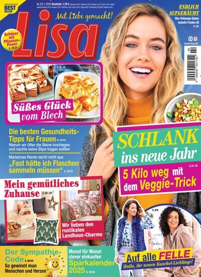 Titelbild der Ausgabe 2/2025 von Lisa. Diese Zeitschrift und viele weitere Frauenzeitschriften als Abo oder epaper bei United Kiosk online kaufen.