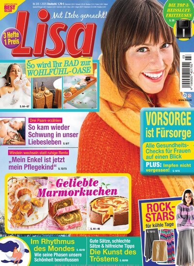 Titelbild der Ausgabe 3/2025 von Lisa. Diese Zeitschrift und viele weitere Frauenzeitschriften als Abo oder epaper bei United Kiosk online kaufen.