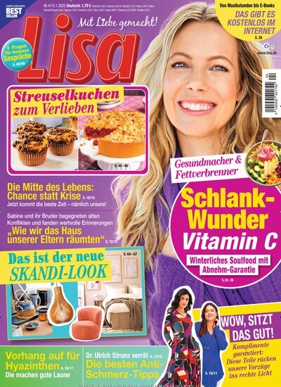 Titelbild der Ausgabe 4/2025 von Lisa. Diese Zeitschrift und viele weitere Frauenzeitschriften als Abo oder epaper bei United Kiosk online kaufen.