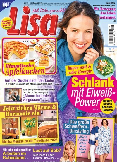 Titelbild der Ausgabe 6/2025 von Lisa. Diese Zeitschrift und viele weitere Frauenzeitschriften als Abo oder epaper bei United Kiosk online kaufen.