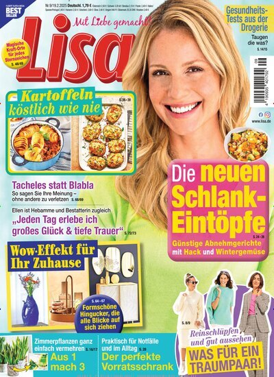 Titelbild der Ausgabe 9/2025 von Lisa. Diese Zeitschrift und viele weitere Frauenzeitschriften als Abo oder epaper bei United Kiosk online kaufen.