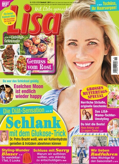 Titelbild der Ausgabe 19/2024 von Lisa. Diese Zeitschrift und viele weitere Frauenzeitschriften als Abo oder epaper bei United Kiosk online kaufen.