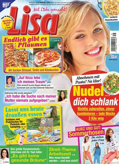 Titelbild der Ausgabe 31/2024 von Lisa. Diese Zeitschrift und viele weitere Frauenzeitschriften als Abo oder epaper bei United Kiosk online kaufen.