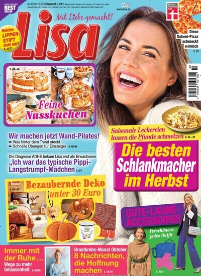 Titelbild der Ausgabe 43/2024 von Lisa. Diese Zeitschrift und viele weitere Frauenzeitschriften als Abo oder epaper bei United Kiosk online kaufen.