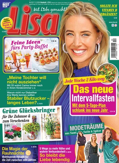 Titelbild der Ausgabe 52/2024 von Lisa. Diese Zeitschrift und viele weitere Frauenzeitschriften als Abo oder epaper bei United Kiosk online kaufen.