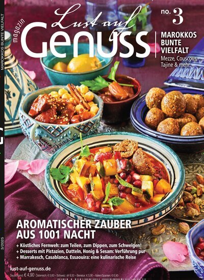 Titelbild der Ausgabe 3/2025 von Lust auf Genuss. Diese Zeitschrift und viele weitere Kochzeitschriften und Backzeitschriften als Abo oder epaper bei United Kiosk online kaufen.