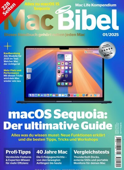 Titelbild der Ausgabe 1/2025 von Mac Bibel. Diese Zeitschrift und viele weitere Computerzeitschriften, Tabletmagazine und Smartphonemagazine als Abo oder epaper bei United Kiosk online kaufen.