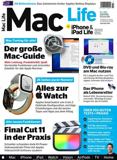 Titelbild der Ausgabe 3/2025 von Mac Life. Diese Zeitschrift und viele weitere Computerzeitschriften, Tabletmagazine und Smartphonemagazine als Abo oder epaper bei United Kiosk online kaufen.