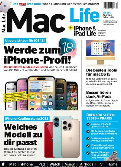 Titelbild der Ausgabe 12/2024 von Mac Life. Diese Zeitschrift und viele weitere Computerzeitschriften, Tabletmagazine und Smartphonemagazine als Abo oder epaper bei United Kiosk online kaufen.