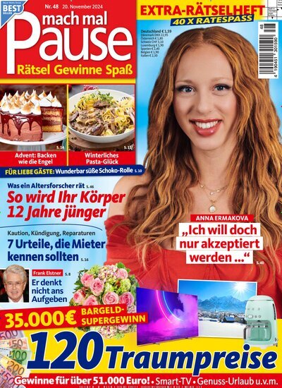 Titelbild der Ausgabe 48/2024 von mach mal Pause. Diese Zeitschrift und viele weitere Frauenzeitschriften als Abo oder epaper bei United Kiosk online kaufen.