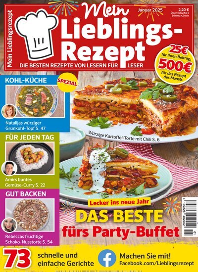 Titelbild der Ausgabe 1/2025 von Mein Lieblings-Rezept. Diese Zeitschrift und viele weitere Kochzeitschriften und Backzeitschriften als Abo oder epaper bei United Kiosk online kaufen.