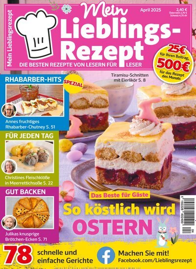 Titelbild der Ausgabe 4/2025 von Mein Lieblings-Rezept. Diese Zeitschrift und viele weitere Kochzeitschriften und Backzeitschriften als Abo oder epaper bei United Kiosk online kaufen.