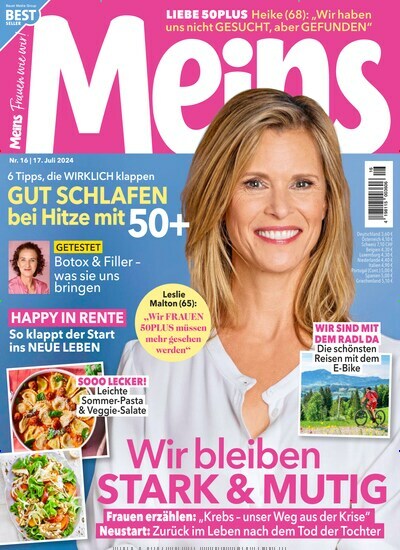 Titelbild der Ausgabe 16/2024 von Meins. Diese Zeitschrift und viele weitere Frauenzeitschriften als Abo oder epaper bei United Kiosk online kaufen.