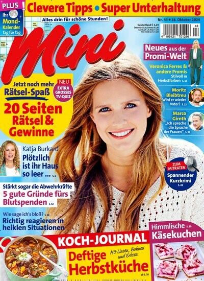 Titelbild der Ausgabe 43/2024 von Mini. Diese Zeitschrift und viele weitere Frauenzeitschriften als Abo oder epaper bei United Kiosk online kaufen.