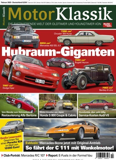 Titelbild der Ausgabe 2/2025 von Motor Klassik. Diese Zeitschrift und viele weitere Automagazine und Motorradzeitschriften als Abo oder epaper bei United Kiosk online kaufen.