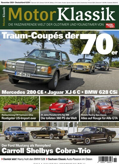 Titelbild der Ausgabe 11/2024 von Motor Klassik. Diese Zeitschrift und viele weitere Automagazine und Motorradzeitschriften als Abo oder epaper bei United Kiosk online kaufen.