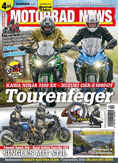 Titelbild der Ausgabe 4/2025 von Motorrad News. Diese Zeitschrift und viele weitere Automagazine und Motorradzeitschriften als Abo oder epaper bei United Kiosk online kaufen.