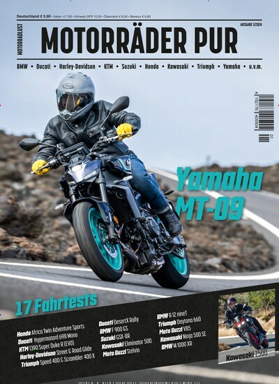 Titelbild der Ausgabe 1/2024 von Motorräder PUR. Diese Zeitschrift und viele weitere Automagazine und Motorradzeitschriften als Abo oder epaper bei United Kiosk online kaufen.